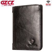 New Design Mens Wallet RFID Protection Credit Card Holder Anti-theft Genuine Leather Male Vintage Multi Function Money Bag Slim