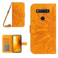 สำหรับ TCL 10 SE Skin Feel Sun Flower Pattern หน้ังกลับมือถือสายคล้องแบบมีเคส (สีเหลือง)