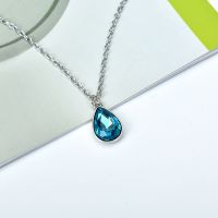 ▲ Simple Red Blue Crystal Water Drop Pendant Necklace For Women Short Silver Color Chokers Jewelry Wedding Gift