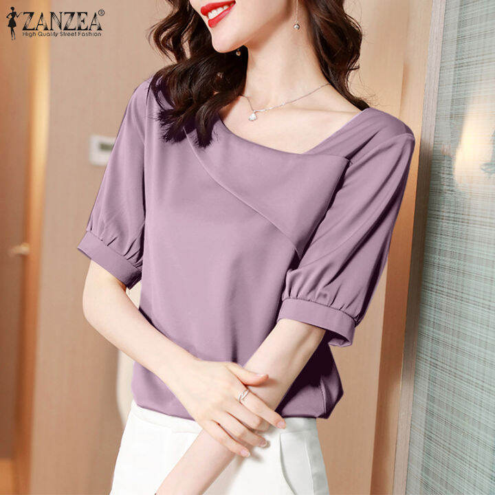 Queean ZANZEA เสื้อยืดนุ่มลื่นเสื้อเด็กผ้าซาตินแขนสั้นสไตล์เกาหลีของ