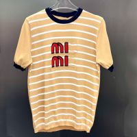 COD RNYX MIU MIU 2023 Summer New High version loose simple all-match striped womens letter sweater round neck short sleeve t-shirt