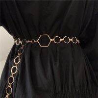 【hot sale】 ♘ B55 Female gold hexagon accept waist waist chain personality GM058