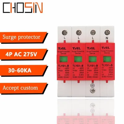 อุปกรณ์ป้องกันไฟกระชาก B60-4p 30ka ~ 60ka 275V 385V 420V Ac Spd บ้านป้องกันแรงดันไฟฟ้าต่ำตัวป้องกันฟ้าผ่า3pn