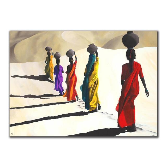 สแกนดิเนเวียนภาพวาดผ้าใบผู้หญิงแอฟริกันเดินในทะเลทรายโปสเตอร์พิมพ์ภาพผนังศิลปะสำหรับห้องนั่งเล่น-wall-decor-cuadro