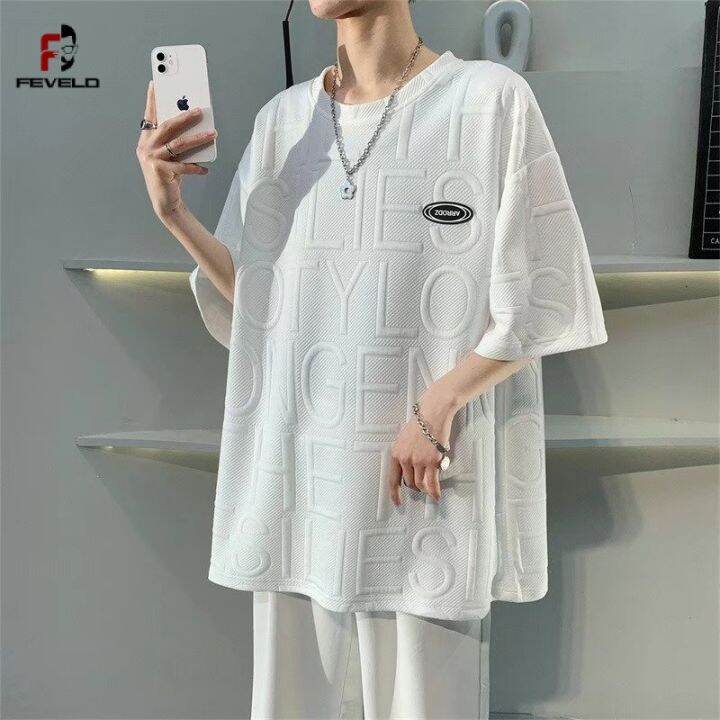 Embossed letters short sleeved men niche design sense ins loose