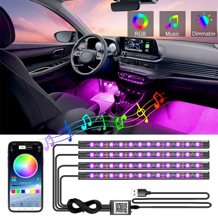 LED Car Foot Light Ambient Lamp With USB Wireless Remote Music
