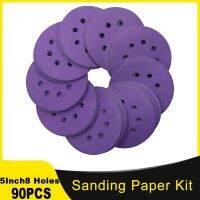 90 Pcs Sanding Paper Kit 5 Inch 8 Holes Hook &amp; Loop 60-800 Grit Assorted Professional Purple orbital sandpaper Coarser to Finer Power Sanders