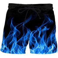 Mens 3d printed beach shorts quick-drying blue flame fitness shorts shorts with fun 3d street printing fashion 2023