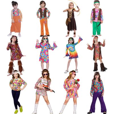 Girls Boys Kids Fancy Dress Disco Clothing 60s 70s Hippie Halloween Cosplay Costume Christmas Party Children Purim Outfits Suit