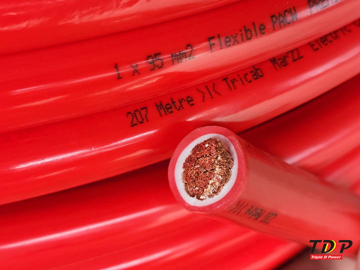 สาไฟแบตเตอรี่-สายไฟเชื่อม-95-sq-mm-สีแดง-ทองแดงเต็ม-ยาว-5เมตร-ราคา-3250-บาท