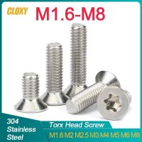 (SQIU)50/ 20/ 10 /5Pcs M1.6 M2 M2.5 M3 M4 M5 M6 M8 304สแตนเลส6แฉกท็อกซ์แบบแบน Countersunk หัวสกรู Bolt GB2673