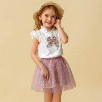 Baby Girl Clothing Set Vlinder Summer 2021 Lace Floral Short Sleeve White T-Shirt Mesh Skirt Clothes For 2 3 4 5 6 7 8 10 Year