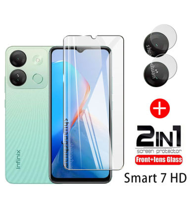 Infinix Smart 7กระจกเทมเปอร์2IN1สมาร์ท6 HD Smart 5กระจกเทมเปอร์2.9D ฟิล์มปกป้องหน้าจอ9H + หลังป้องกันหน้าจอเลนส์ปกป้องหน้าจอ Smart 7 HD Smart 4