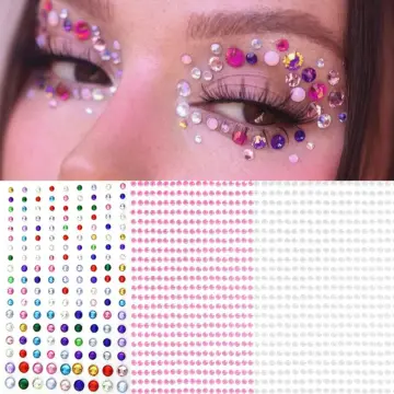 Pearl Makeup Self Adhesive Rhinestones for Eye Jewels Face Gems Nail  Rhinestones Body Temporary Tattoo Diamonds Eyeshadow Jewelry Sticker for  Women Girls Makeup Decoration Accessories 6 Sheets Black and white pink  purp