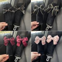 2Pcs Cute Women Bowknot Soft Plush Car Seat Belt Cover Velvet Auto Seat Belt Shoulder Strap Harness Cushion Protector Pads