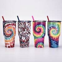 【YP】 Cross-border new 30OZ tie-dye ice cup large-capacity stainless steel outdoor coffee creative straw water