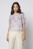 EP เสื้อเบลาส์ลายฟลอรัลแต่งแขนพอง ผู้หญิง สีม่วง | Volume Sleeve Floral Blouse | 4761