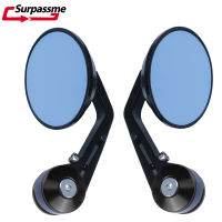 CNC Aluminum Round Motorcycle Handlebar End Mirrors Blue 78 22mm Motorbike Scooter Bar End Rear View Mirrors Accessories