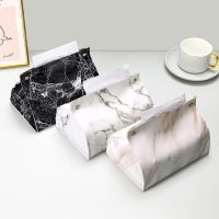 Tissue Case Box Container PU Leather Marble Pattern Napkin Holder Tissue Box Papers Bag Cosmetic Box Case Pouch Organizer