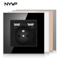 Nywp French Standard wall socket  16a power socket with 2100ma Dual Port USB charger  black  white  gold  86 glass panel Shoes Accessories