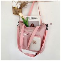 Girls Letter Graphic Buckle Decor Shoulder Tote Bag กระเป๋าสะพายไหล่ J05