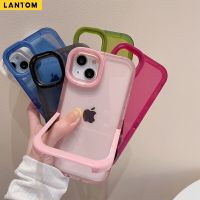 LANTOM  สองผู้ถือที่มองไม่เห็นโปร่งใสป้องกันการตกสำหรับ iPhone 14 13 12 11 Pro Max Plus ซิลิโคนกรณีโทรศัพท์อ่อนนุ่มสีลูกกวาดง่ายโปร่งใสกรณีโทรศัพท์กันก