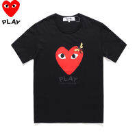 COMME Des Garcons เสื้อยืดแขนสั้นผ้าฝ้ายคอกลมหลวมและใส่สบายสำหรับทั้งหญิงและชายแขนสั้นเสื้อยืดเสื้อยืดลำลองดำ