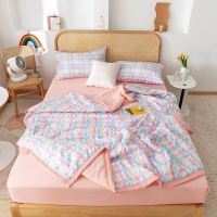 Fashion Plaid Print Summer Quilt Soft Cozy Home Air-conditioning Quilt Adults Children Nap Cover Blanket Thin and Light