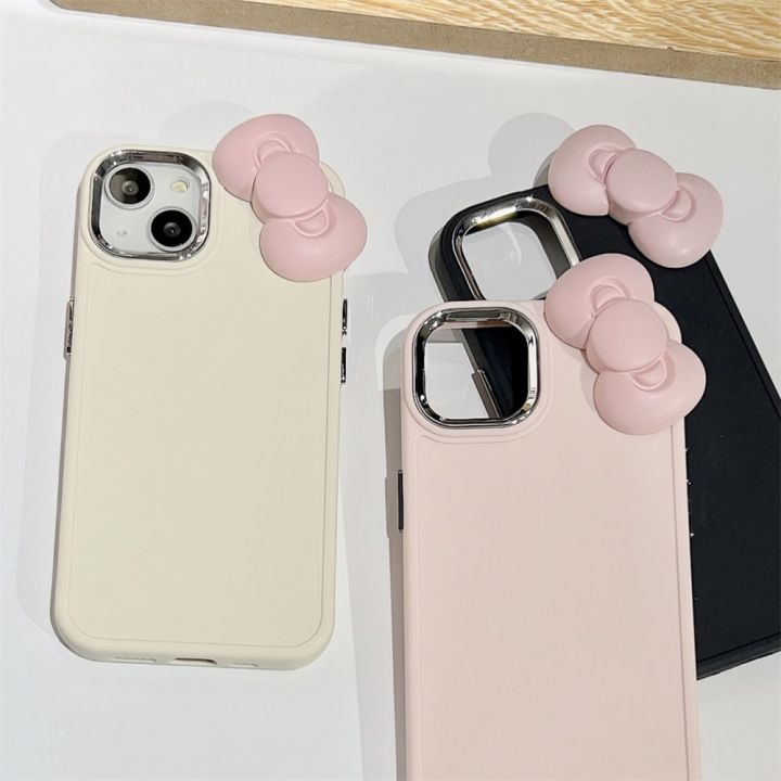 เคสซิลิโคนนิ่มผูกโบว์สีชมพู3d-น่ารักสไตล์เกาหลี11-12เคส-xr-13สำหรับสี14กันกระแทก-pro-x-iphone-soild