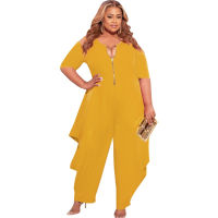 Plus Size Jumpsuit Women Casual Loose Hollow Out Sleeve Zip Up One Piece Outfit Summer Romper Tracksuit Wholesale Dropshipping