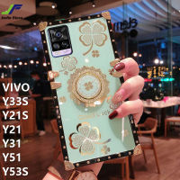 JieFie สำหรับ VIVO Y33S / Y21  / Y21S / Y21T / Y21A / Y22 / Y22S / Y35 / Y15S / Y15A / A01 / Y31 / Y51 / Y33T / Y53S / Y02S หรูหราดอกไม้ประกายสแควร์โทรศัพท์กรณีที่มีขาตั้งแหวน