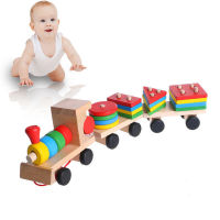 Hot Selling 2021 Kids Baby Developmental Toys Wooden Train Truck Set Geometric Blocks Wonderful Gift Toy