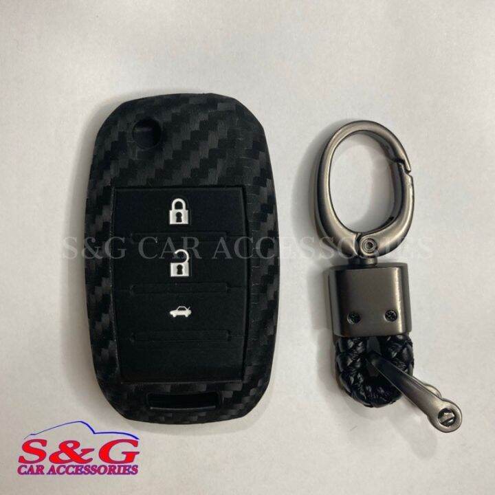 Carbon Fiber Silicone Car Key Cover for Kia Stonic Rio / Grand Carnival / Picanto / Soluto