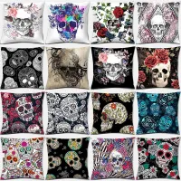 45x45cm Fashion Sugar Skull Flower Skull Print Square Pillowcase Home Decoration Car Sofa Cushion Cover Home Pillows Case