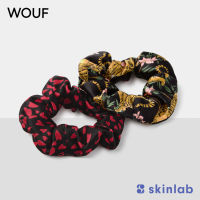 WOUF Black Lazy Jungle &amp; Hearts Scrunchies