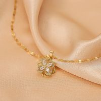 [COD] The new rotating four-leaf clover necklace womens micro-inlaid zircon double-layer pendant net red explosion style light luxury clavicle chain