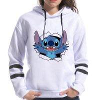 Lilo Stitch เสื้อมีฮู้ดผู้หญิงสีชมพูขาวเสื้อกันหนาว Kawaii ลายกราฟิกฮาราจูกุขนาดใหญ่กว่าขนาดเสื้อสวมศีรษะสตรี