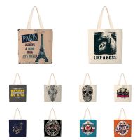 〖Margot decoration〗 Skull America Print Handbags Cotton Rope Beach Bags For Women Linen Shoulder Bags Reusable Cartoon Shopping Bag DZ1132