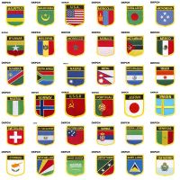 MAURITIUS Mauritania U.S.A. Mongolia Myanmar Moldova Morocco Monaco Mexico Nauru Flag Shield Shape Iron on Embroidery Patches Haberdashery