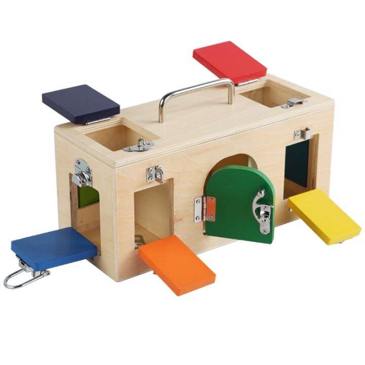 AAAMontessori Materials Practical Life Toy Lock Box Open the Lock Key Educational Wooden Toys