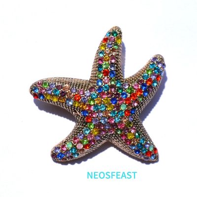 Vintage Jewelry Starfish Rhinestone Brooch Women Elegant Pin Coat Decoration Multi Color Ladies Party Gifts Dress Accessories