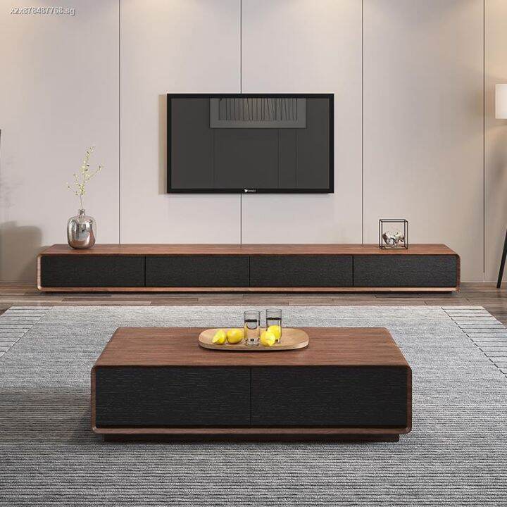 Nordic minimalist TV cabinet coffee table small apartment black walnut ...