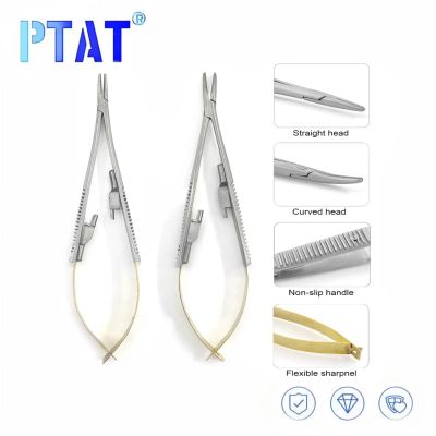 ผู้ถือเข็ม Castroviejo ทันตกรรมพร้อมล็อคเข็มถือคีม14ซม.16ซม. Microsurgery Instruments Forcep ตรงโค้ง