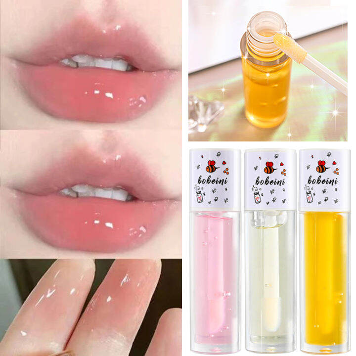 honey-lip-oil-บรรเทา-dry-moisturizing-lip-gloss-fades-lip-lines-water-light-lips-พร้อมแปรงแต่งหน้าเกาหลีน่ารัก