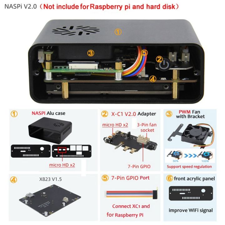 naspi-kit-metal-case-x823-expansion-board-x-c1-board-replacement-accessories-pwm-fan-for-raspberry-pie-sata-hdd-ssd-hard-disk-nas-storage-server