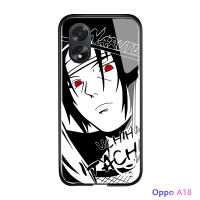 เคสใส่โทรศัพท์สำหรับ OPPO A18 A38อนิเมะสำหรับเด็กผู้หญิงชุดสีดำสีขาว Sasuke Kakashi เคสกระจกนิรภัยขอบนุ่ม