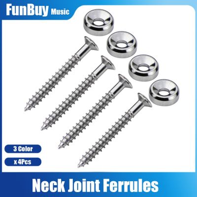 ‘【；】 4Pcs Guitar Neck Joint Plate Screw Bushings Ferrules For Neck Mounting With Screws Black - Chrome