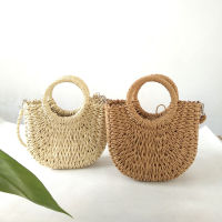 Rattan Bag Children Handbag Messenger Bag Small Round Bucket Hand Bag Straw Bag Beach Bag Size 23cm*19cm