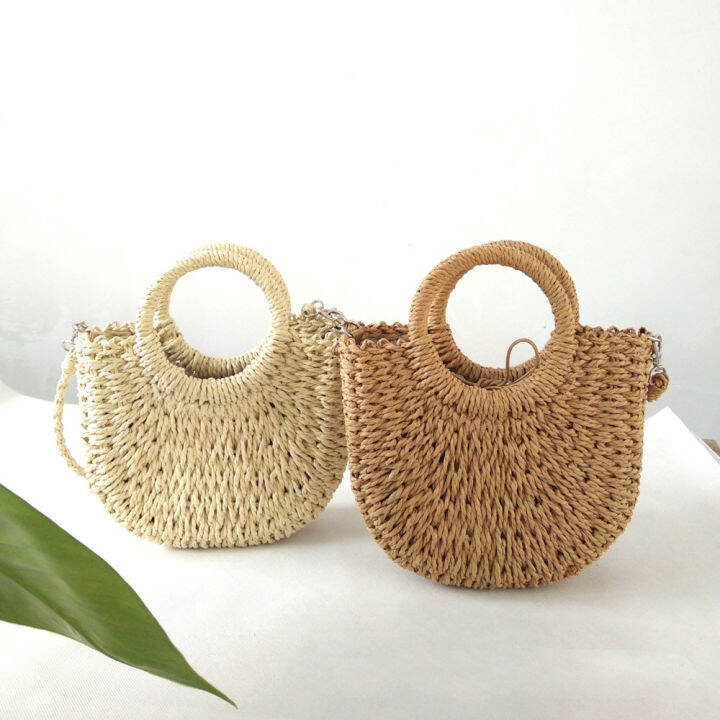 rattan-bag-children-handbag-messenger-bag-small-round-bucket-hand-bag-straw-bag-beach-bag-size-23cm-19cm