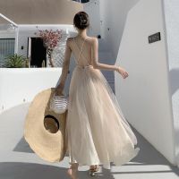 COD DSFGRDGHHHHH Seaside Vacation Travel Wear Dress Super Fairy Mesh Strap Backless Dress Waist-Tight Slimming Beach dress